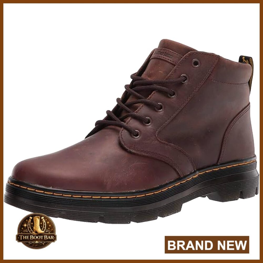Leather Lace-Up Ankle Boots, Round Toe Work Boots, Block Heel